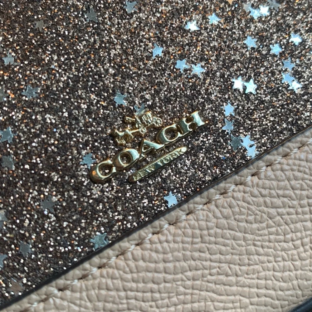 Authentic COACH Leather/glitter stars small zip top satchel/Crossbody - Picture 14 of 16
